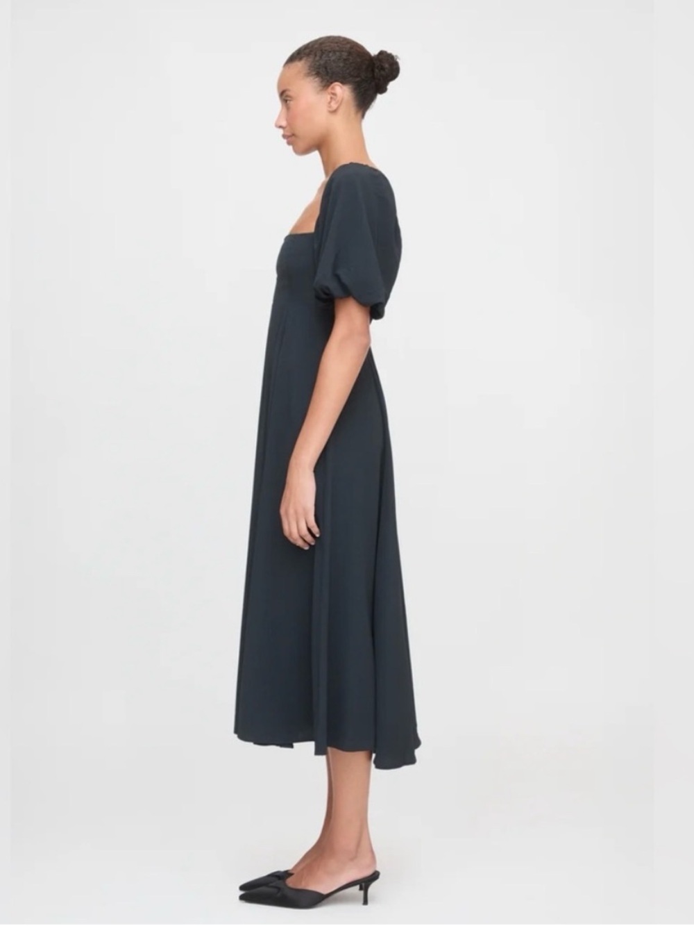Hill House Home Black Matilda Midi Dress with Puff Sleeves Size XS - Picture 2 of 9